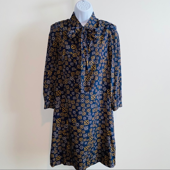 Vintage DKNY Navy Blue Silk Printed Neck Tie Dress with Pockets Size 6 - Picture 4 of 11